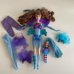VTG Mattel Barbie Fairytopia Jewelia Glowing Doll & Mini Petals Pixie Fairytopia